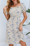 Sweet Elegant Geometric Print Patchwork Square Collar A Line Dresses