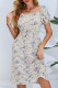 Sweet Elegant Geometric Print Patchwork Square Collar A Line Dresses