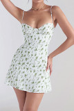 Sweet Print Flowers Patchwork V Neck A Line Dresses