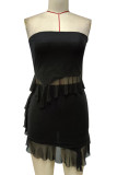 Sexy Solid Mesh Strapless Sleeveless Two Pieces