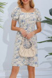 Sweet Elegant Geometric Print Patchwork Square Collar A Line Dresses