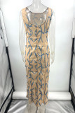 Casual Geometric Solid Metal Accessories Decoration Backless O Neck One Step Skirt Dresses