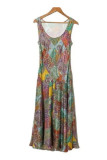 Casual Vintage Geometric Print Contrast U Neck Printed Dresses