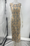 Casual Geometric Solid Metal Accessories Decoration Backless O Neck One Step Skirt Dresses