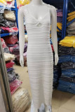 Sexy Vacation Solid Hollowed Out V Neck Sling Dresses