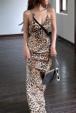 Sexy Vintage Leopard Backless V Neck One Step Skirt Dresses
