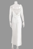 Sexy Solid Bandage Backless Slit U Neck Sling Dresses