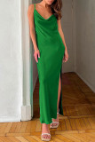 Sexy Solid Bandage Backless Slit U Neck Sling Dresses