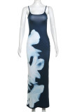 Sexy Vintage Print Flowers Backless U Neck One Step Skirt Dresses