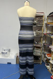 Sexy Vacation Striped Contrast Strapless One Step Skirt Dresses