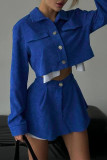 Sexy British Style Solid Buttons Turndown Collar Long Sleeve Two Pieces