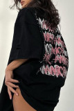 Casual Letter Print Ripped Contrast O Neck T-Shirts
