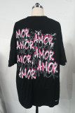Casual Letter Print Ripped Contrast O Neck T-Shirts
