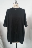 Casual Letter Print Ripped Contrast O Neck T-Shirts