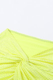 Sexy Vacation Solid Slit Fold Rhinestone Halter Sleeveless Two Pieces