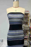 Sexy Vacation Striped Contrast Strapless One Step Skirt Dresses