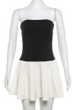 Sexy Solid Contrast Pleated Strapless One Step Skirt Dresses