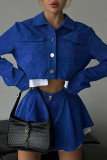 Sexy British Style Solid Buttons Turndown Collar Long Sleeve Two Pieces