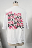 Casual Letter Print Ripped Contrast O Neck T-Shirts