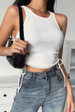 Sexy Solid Draw String O Neck Tops