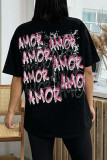 Casual Letter Print Ripped Contrast O Neck T-Shirts