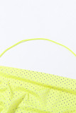 Sexy Vacation Solid Slit Fold Rhinestone Halter Sleeveless Two Pieces