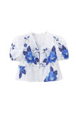 Casual Not Positioning Printed Flowers Frenulum V Neck Tops