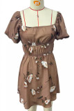 Sexy Vintage Print Flowers Fold Square Collar A Line Dresses