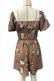 Sexy Vintage Print Flowers Fold Square Collar A Line Dresses