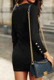 Sexy Solid Buttons Slit O Neck Wrapped Skirt Dresses