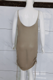 Casual Solid Draw String Backless Strapless Dresses