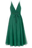 Sexy Formal Solid Frenulum Backless Mesh V Neck Evening Dresses