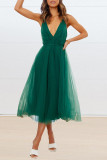 Sexy Formal Solid Frenulum Backless Mesh V Neck Evening Dresses
