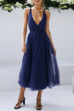 Sexy Formal Solid Frenulum Backless Mesh V Neck Evening Dresses