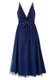 Sexy Formal Solid Frenulum Backless Mesh V Neck Evening Dresses