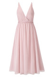Sexy Formal Solid Frenulum Backless Mesh V Neck Evening Dresses