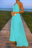 Casual Simplicity Solid Metal Accessories Decoration Backless Halter Sleeveless Dresses