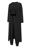 Casual Solid Patchwork O Neck Long Sleeve Three Pieces