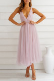Sexy Formal Solid Frenulum Backless Mesh V Neck Evening Dresses