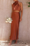 Elegant Solid Fold Turtleneck Sleeveless Two Pieces