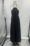 Casual Simplicity Solid Metal Accessories Decoration Backless Halter Sleeveless Dresses