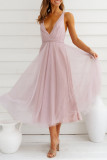 Sexy Formal Solid Frenulum Backless Mesh V Neck Evening Dresses