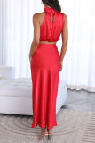 Elegant Solid Fold Turtleneck Sleeveless Two Pieces
