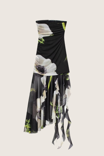 Sexy Flowers Asymmetrical Strapless Irregular Dresses