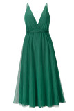 Sexy Formal Solid Frenulum Backless Mesh V Neck Evening Dresses