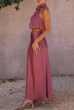Elegant Solid Fold Turtleneck Sleeveless Two Pieces