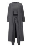 Casual Solid Patchwork O Neck Long Sleeve Three Pieces
