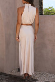 Elegant Solid Fold Turtleneck Sleeveless Two Pieces