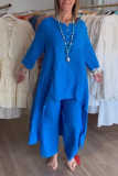 Casual Daily Solid Asymmetrical O Neck Long Sleeve Two Pieces