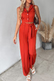 Casual Daily Solid Frenulum Turndown Collar Sleeveless Two Pieces